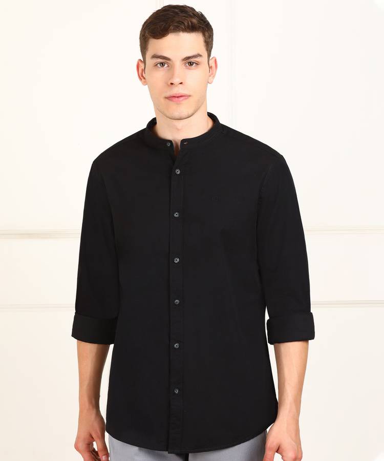Men Solid Casual Black Shirt