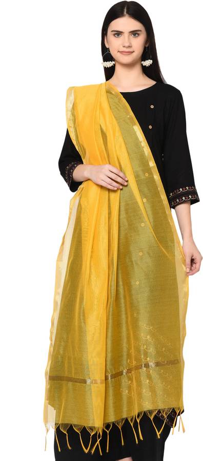 Silk Blend Solid Yellow Women Dupatta