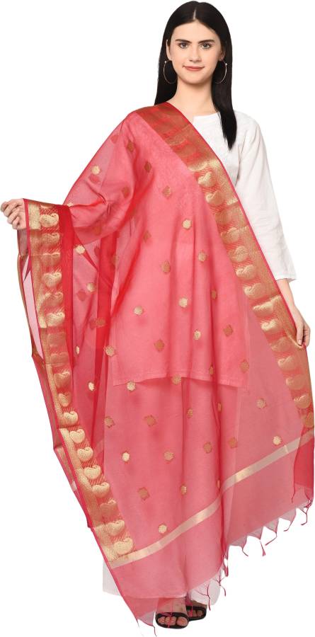 Silk Blend Self Design Red Women Dupatta