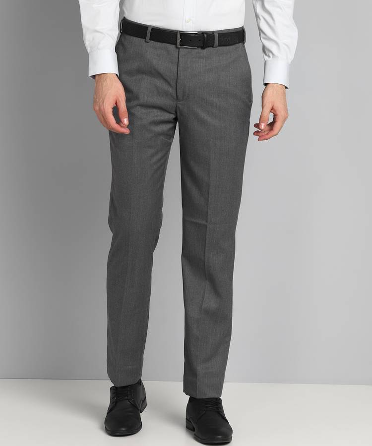 Regular Fit Men Grey Polyester Blend Trousers