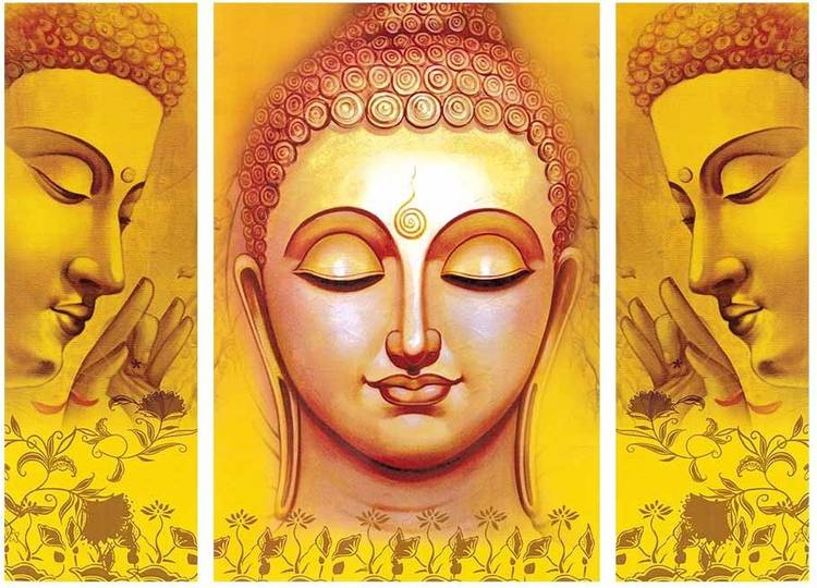 Janki Modern Art Lord Buddha 3 Piece Set of 3 MDF Wall Paintings Digital Reprint 18 inch x 24 inch Painting