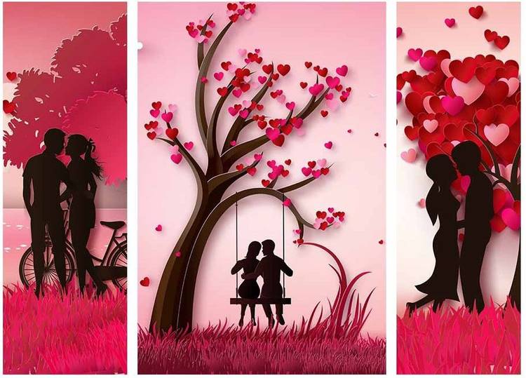 Janki Modern Art Boy and Girl Love 3 Piece Set of 3 MDF Wall Painting Digital Reprint 18 inch x 24 inch Painting