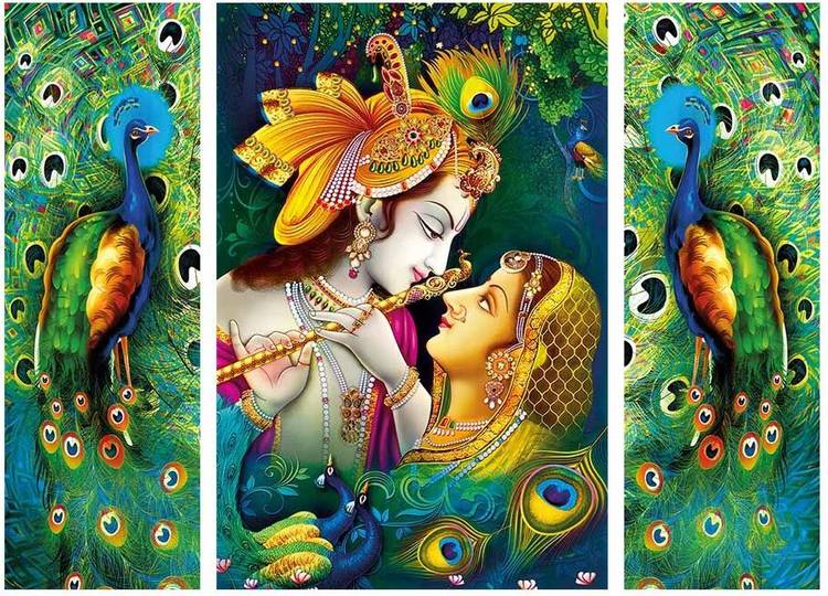 Janki Modern Art Lord Radha Krishna 3 Piece Set of 3 MDF Wall Paintings Digital Reprint 18 inch x 24 inch Painting