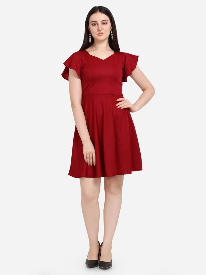 Women Fit and Flare Maroon Dress Price in India