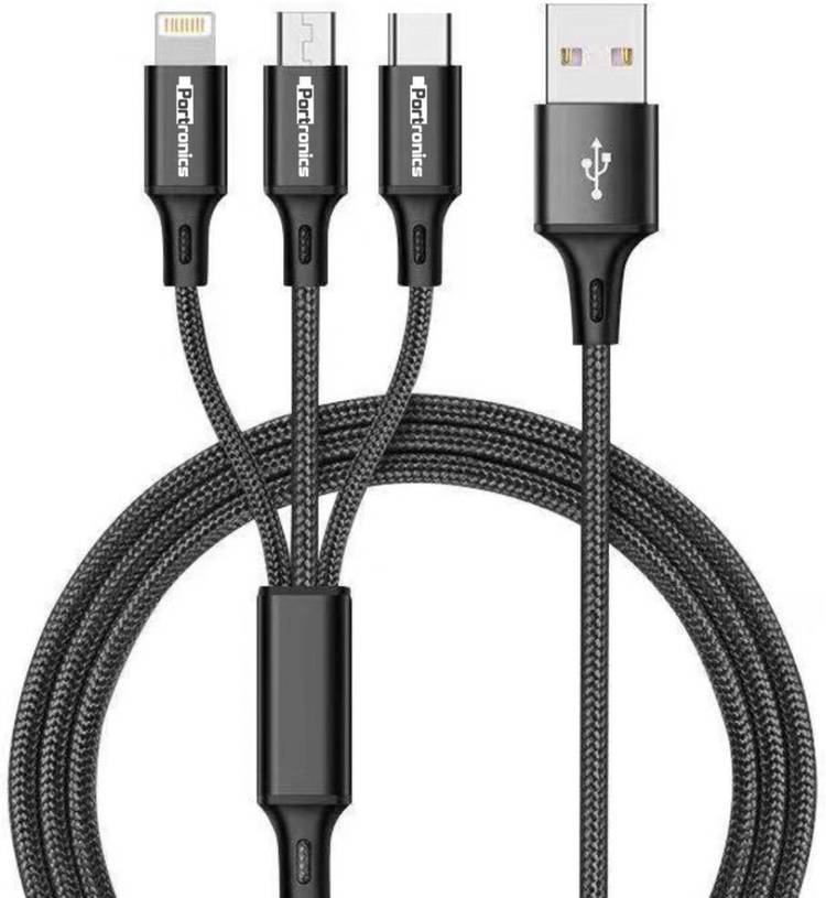Portronics POR-1051 Konnect Trio Plus Nylon Braided 1.2 m USB Type C Cable