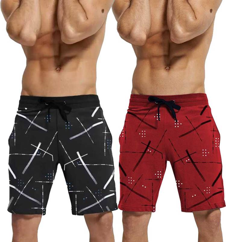 Printed Men Red, Black Regular Shorts