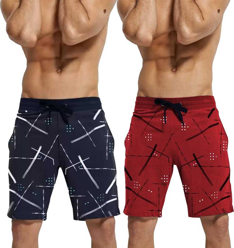 Printed Men Dark Blue, Red Regular Shorts