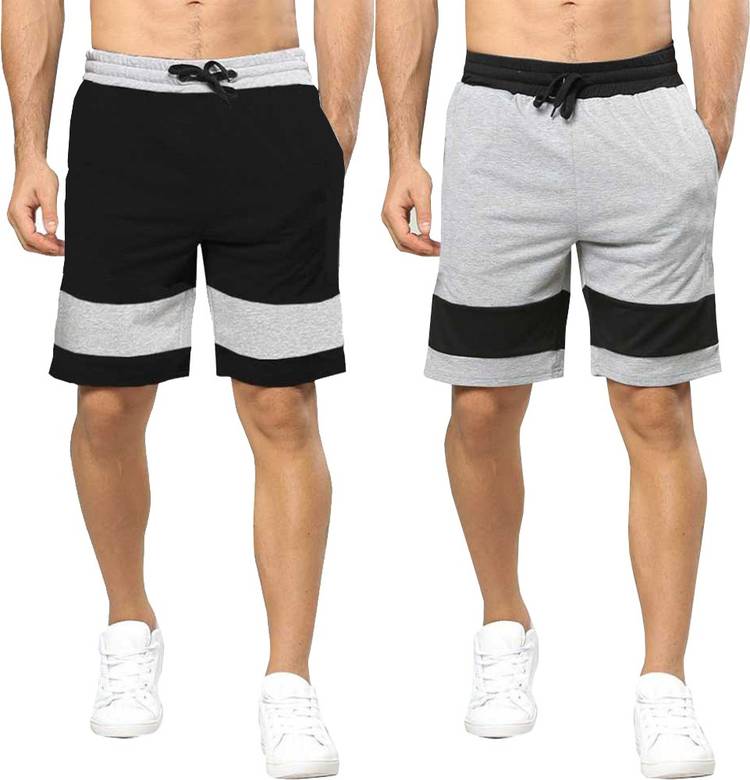 Color Block Men Black, Grey Regular Shorts