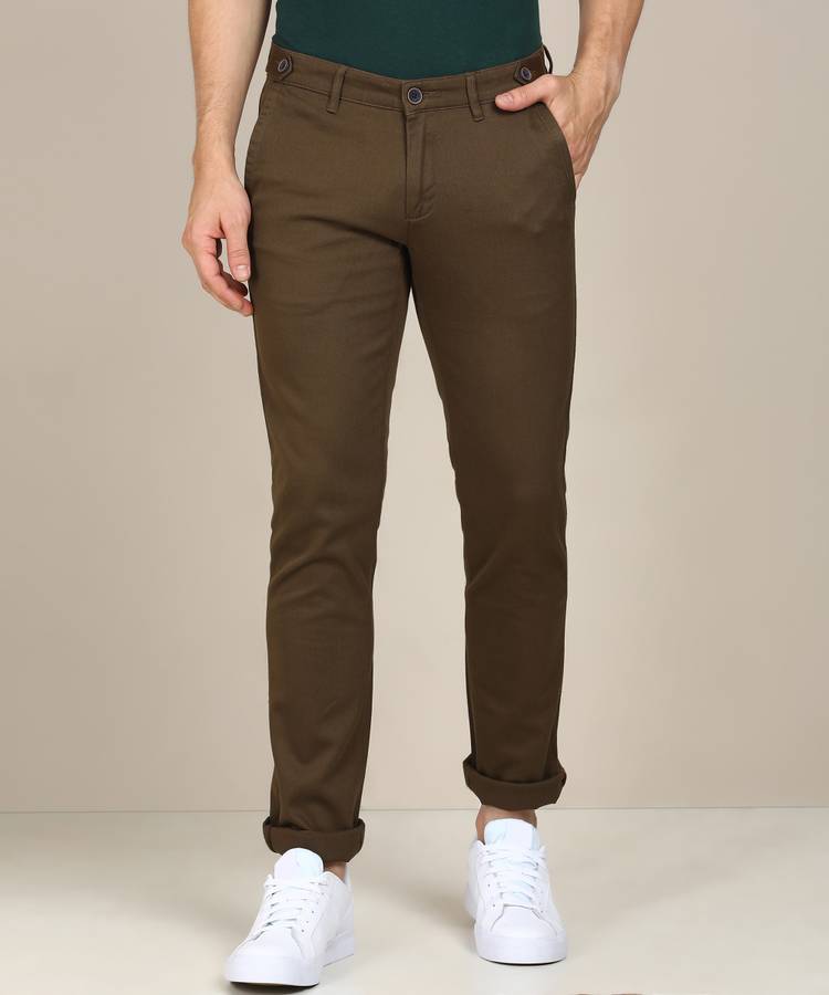 Slim Fit Men Brown Polycotton Trousers