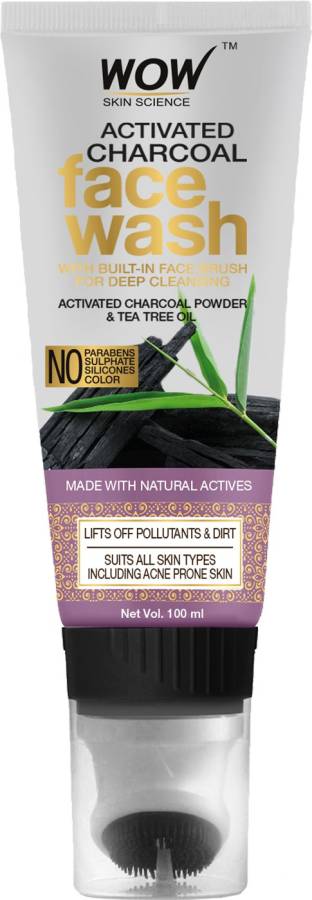 WOW SKIN SCIENCE Activated Charcoal  GEL with Built-In Face Brush for Removing Impurities - No Parabens, Sulphate, Silicones & Color, 100 ml Tube Face Wash Price in India