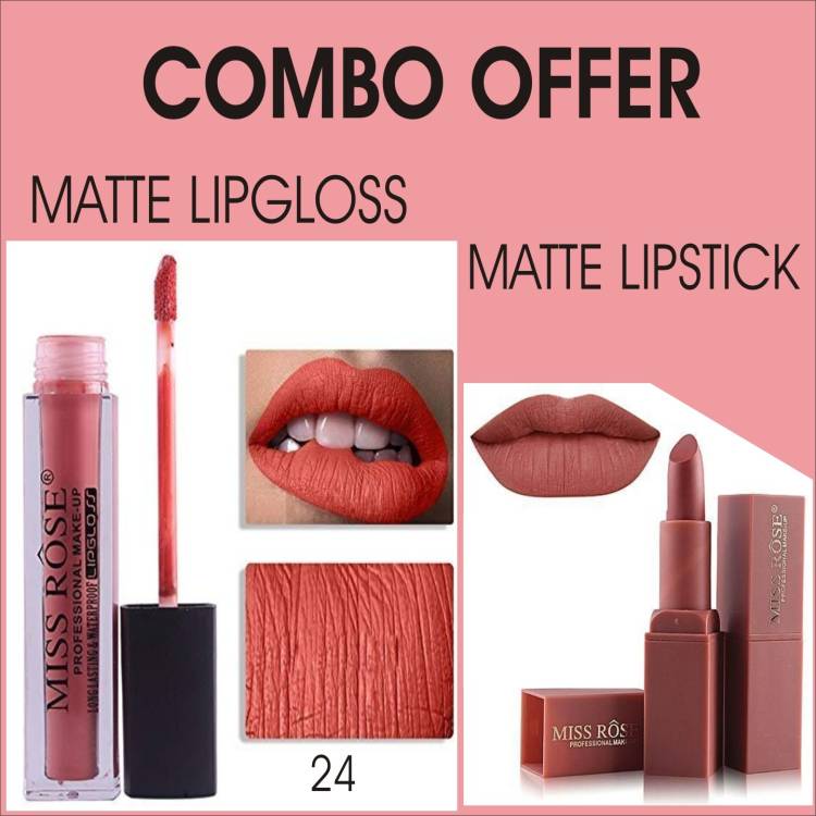 MISS ROSE Lip Gloss Lipstick Combo Offer (Shade-24) Price in India