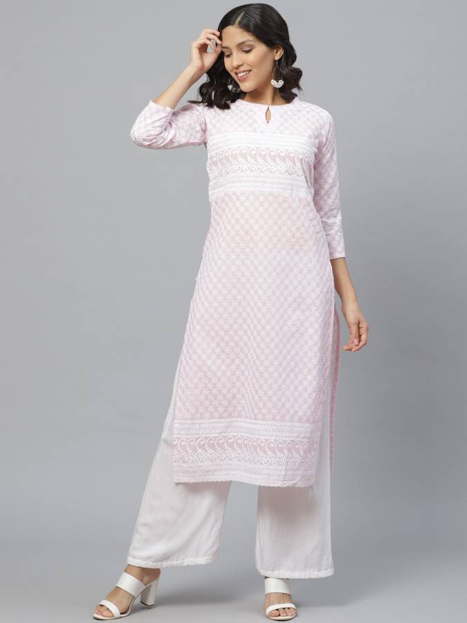 Women Embroidered Pure Cotton Straight Kurta Price in India