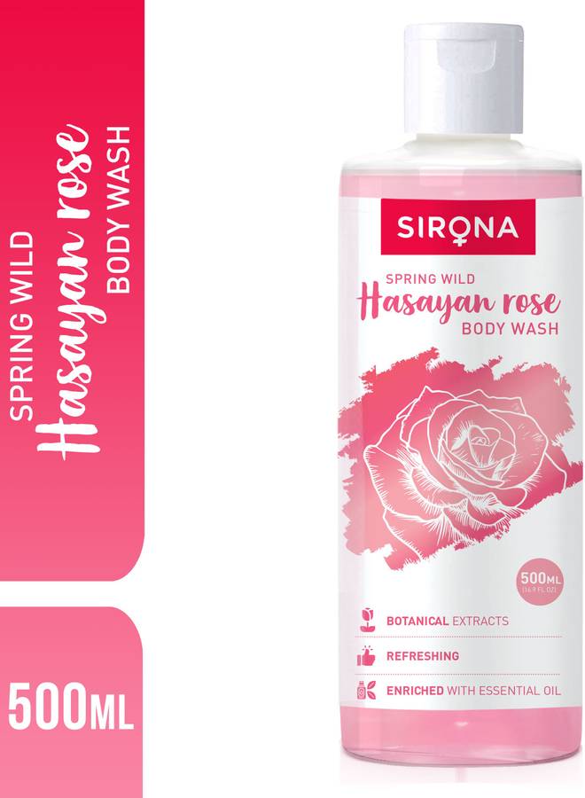 SIRONA Natural Body Wash, Shower Gel with Hasayan Rose - 500 ml, with Botanical Extracts, and Enriched with Essential Oil