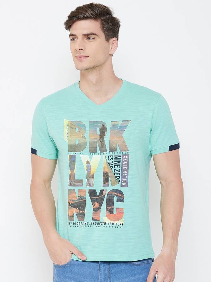 Solid Men V Neck Blue T-Shirt