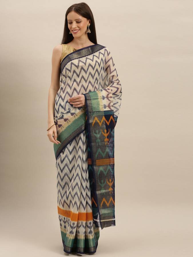 Printed Ikkat Cotton Blend Saree