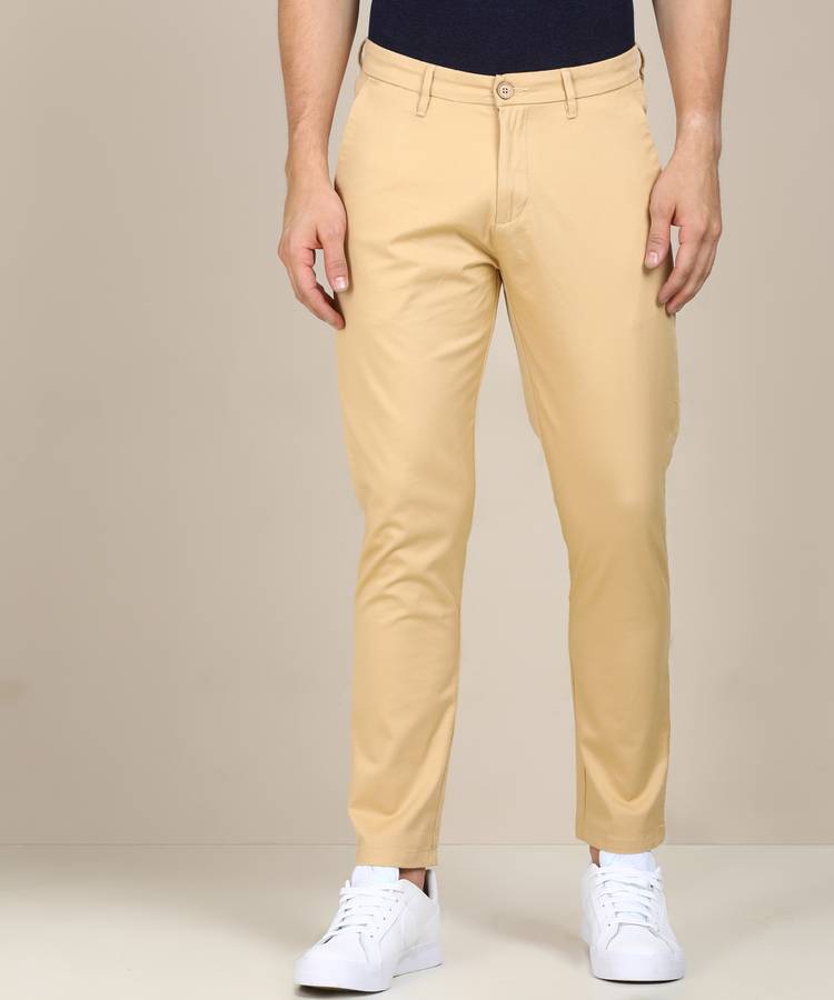 Slim Fit Men White Polycotton Trousers