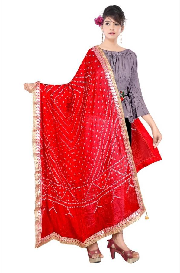 Art Silk Self Design Red Women Dupatta