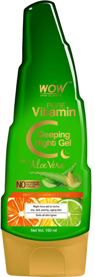 WOW SKIN SCIENCE Pure Vitamin C Sleeping Night Gel with Aloe Vera - Night Time Aid to Revive Dry, Dull & Aging Skin - Non Sticky - Light & Quick Absorbing - No Parabens, Silicones & Color - 150mL