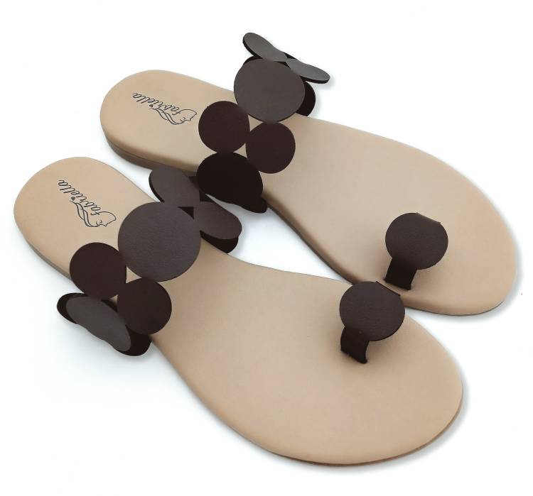 Women Brown, Beige Flats Sandal