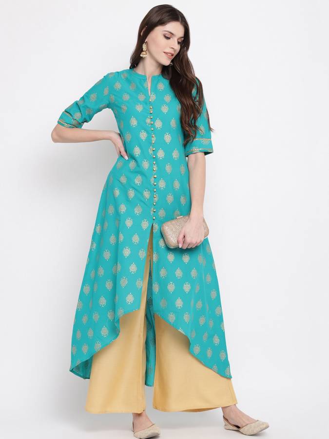 Women Printed, Embellished Cambric High Low Kurta Price in India