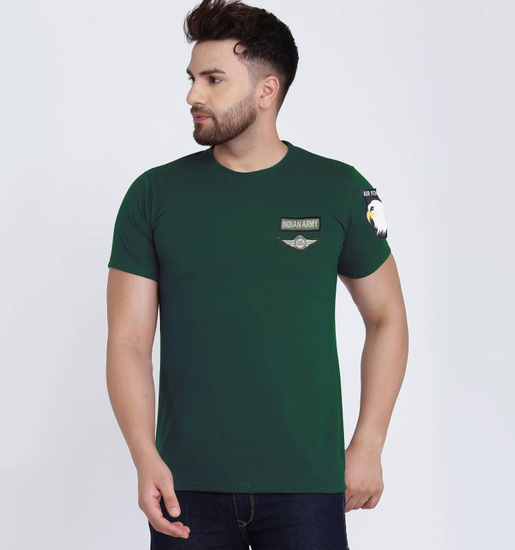 Solid Men Round Neck Dark Green T-Shirt