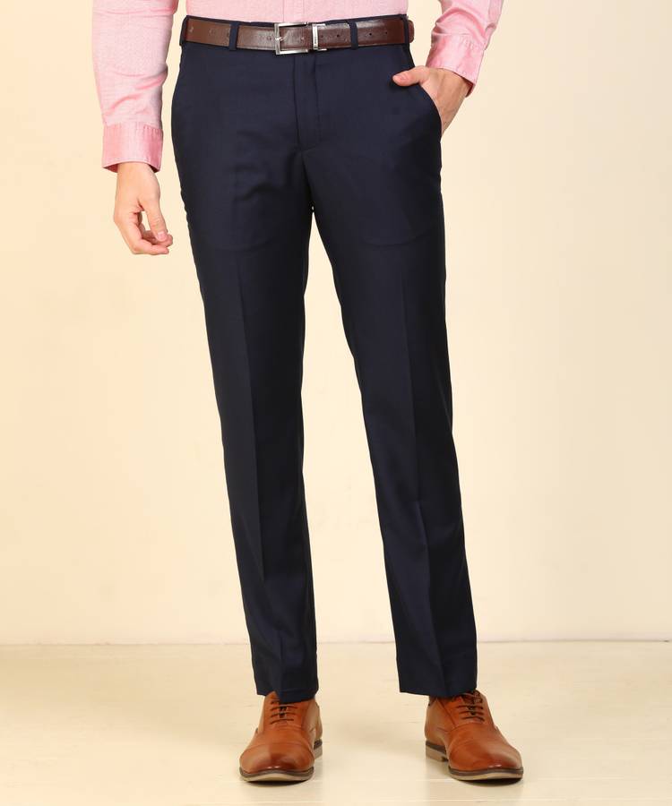 Slim Fit Men Dark Blue Rayon Trousers