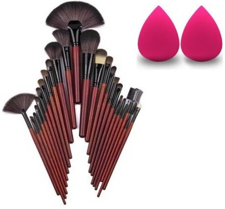 MACPLUS Professional Makeup Brushes Sets With Soft Black Bag (Pack of 24) With 2 Sponge Puff (26 items ) Price in India