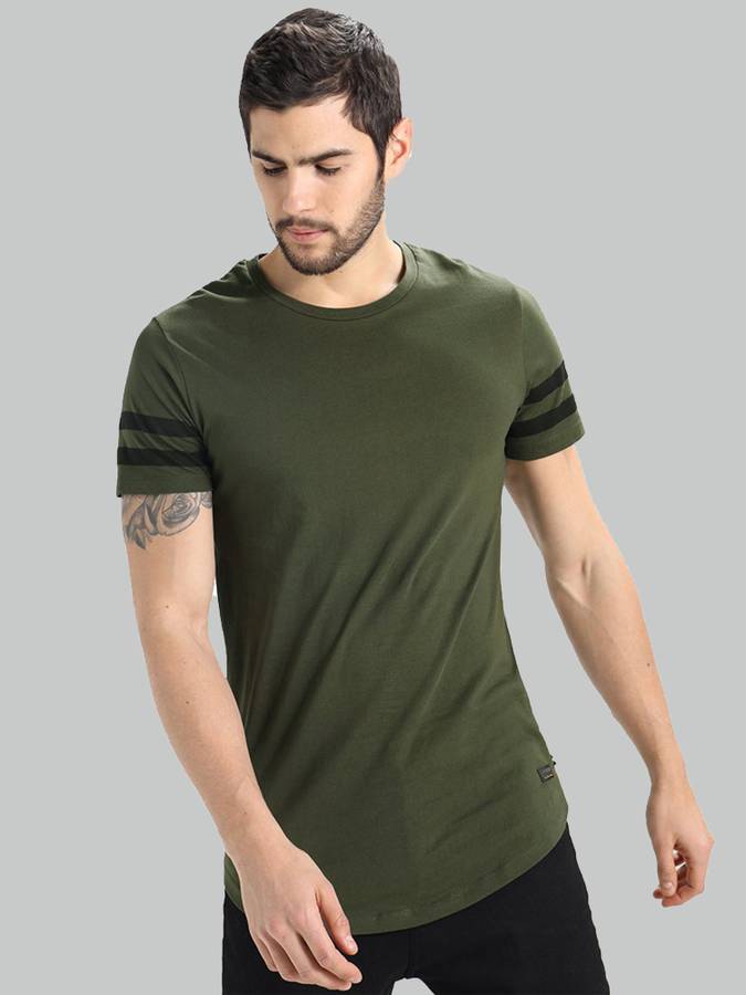 Solid Men Round Neck Green T-Shirt Price in India