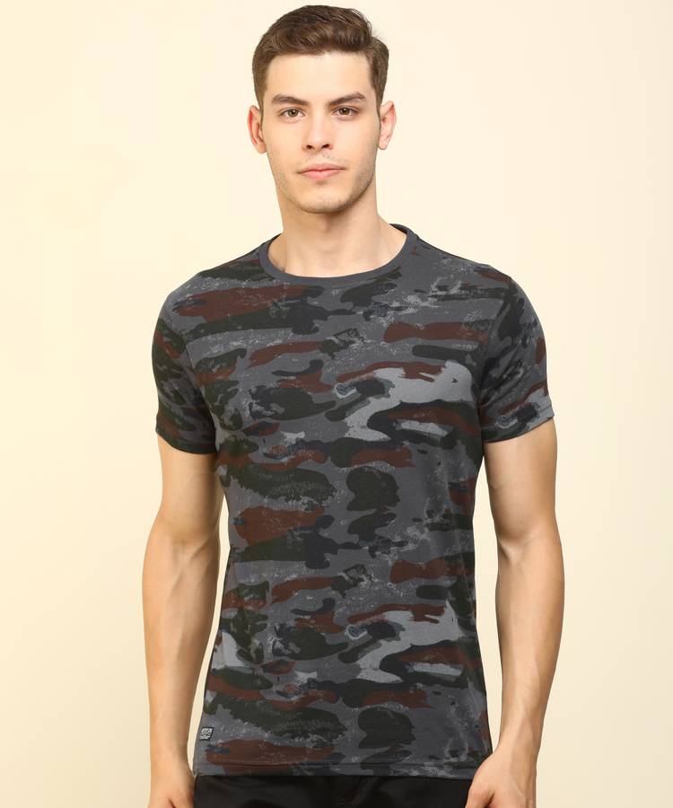 Military Camouflage Men Round Neck Blue T-Shirt