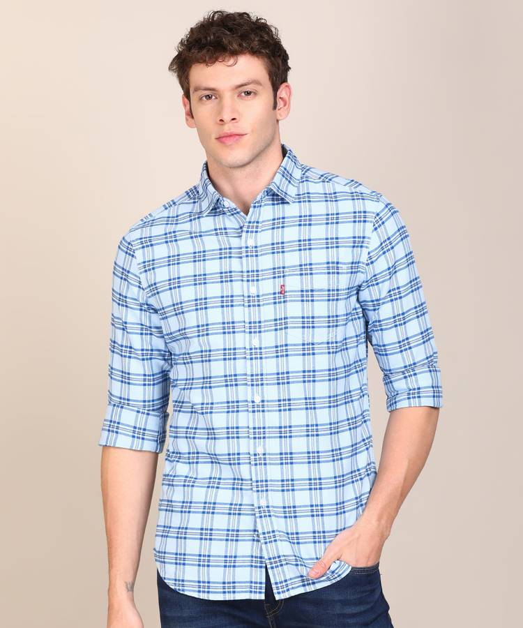 Men Checkered Regular Fit Casual Spread Collar Shirt
