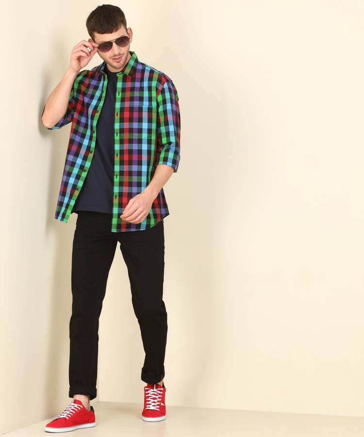 Men Super Slim Fit Checkered Casual Shirt