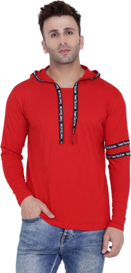 Solid Men Hooded Neck Red T-Shirt