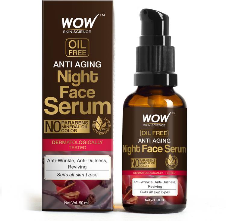 WOW Skin Science Anti Aging Night Face Serum - OIL FREE - Anti Wrinkle, Anti Dullness, Reviving - No Parabens, Silicones & Color - 50mL