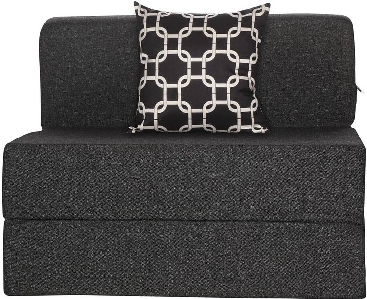 Solis Primus-comfort for all 3X6 size Sofa cum Bed for 1 Person- 1 Seater Jute Fabric Washable Cover with 1 Cushion(Multi Chain Pattern)- Dark Grey Single Sofa Bed