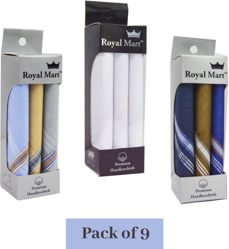 royal mart 09 Pieces White, Light & Dark Colour 15 Inch Complete Face Cover Handkerchief Men's Cotton Striped | Comfortable and Convenient for Long Hours | Multi Colour| ["Multicolor"] Handkerchief (Pack of 09) ["Multicolor"] Handkerchief