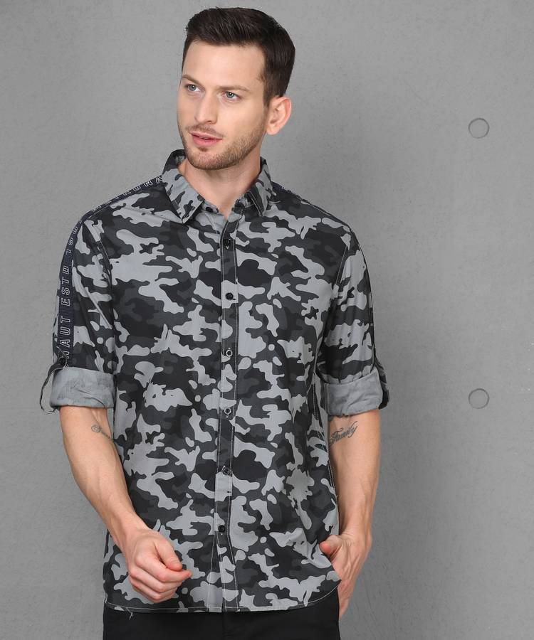 Men Slim Fit Military Camouflage Casual Shirt