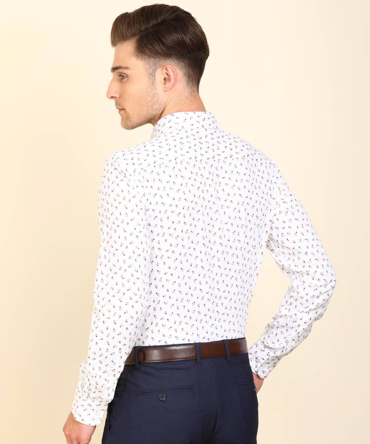 Men Slim Fit Floral Print Cut Away Collar Formal Shirt