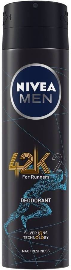 NIVEA MEN 42k Deodorant, with Silver Ions Technology for Max Freshness - No Alcohol - Reduces up to 99.9% Odour-causing Bacteria - Running & Workout Essentials, 150 ml Deodorant Spray  -  For Men