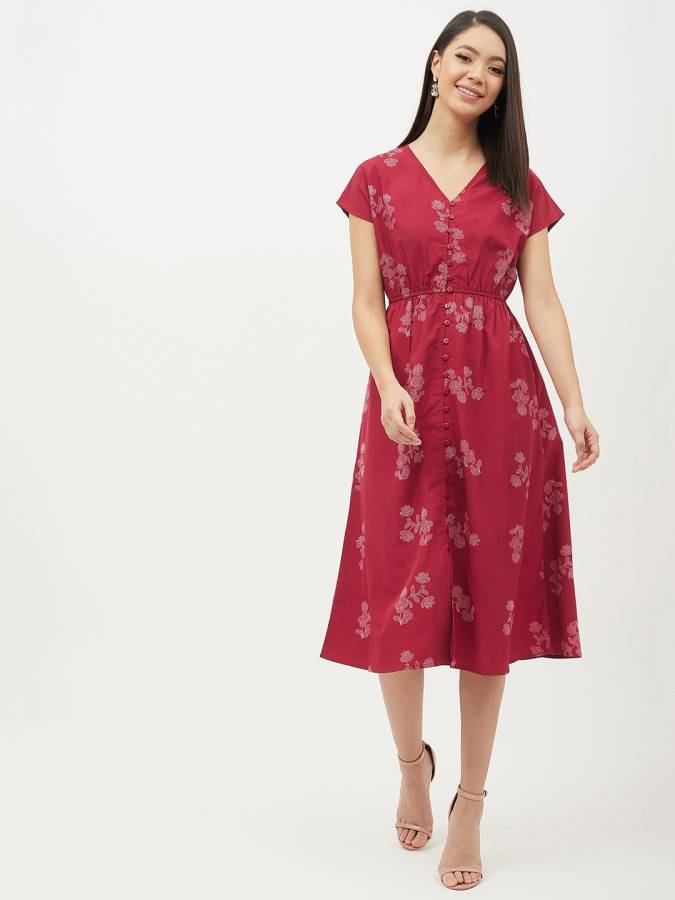Women A-line Maroon, White Dress Price in India