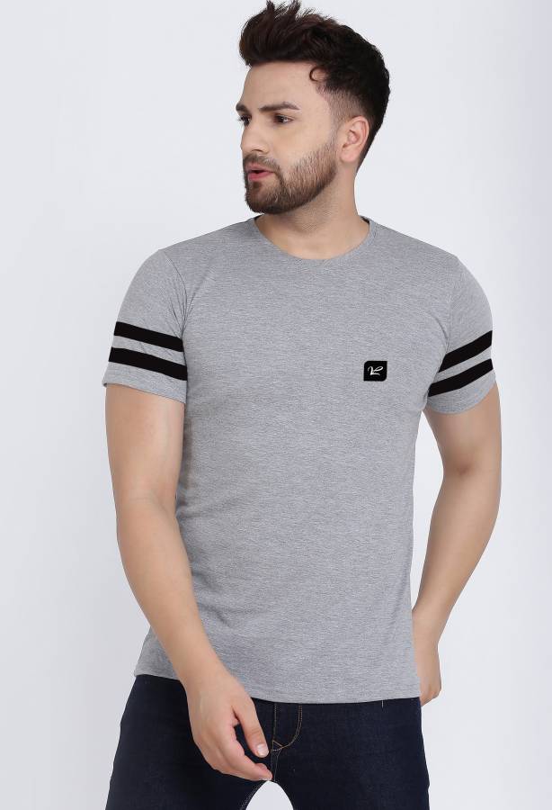 Solid Men Round Neck Grey T-Shirt Price in India