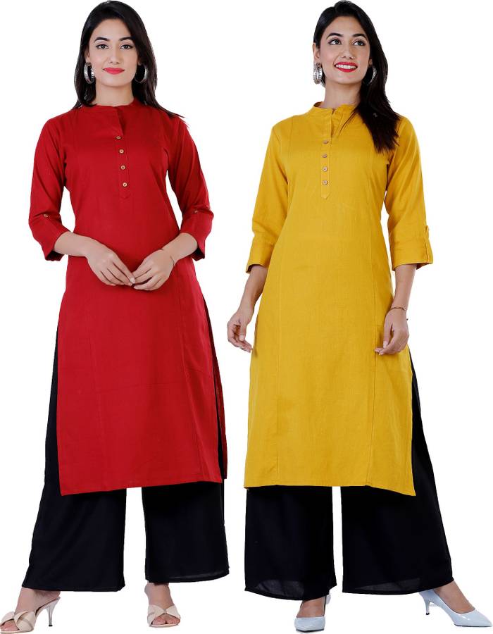 Women Solid Pure Cotton Straight Kurta