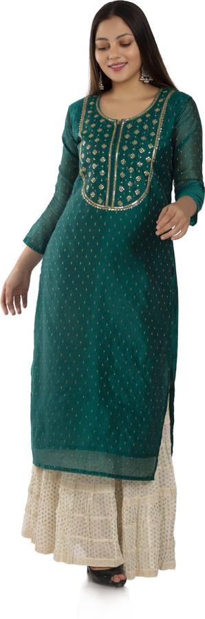 Women Self Design Poly Chanderi Straight Kurta