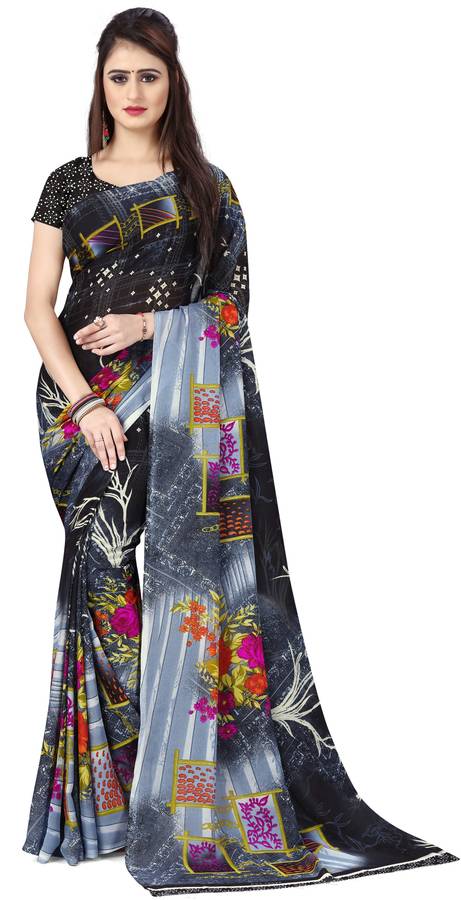 Geometric Print, Ombre, Floral Print Daily Wear Georgette Saree Price in India