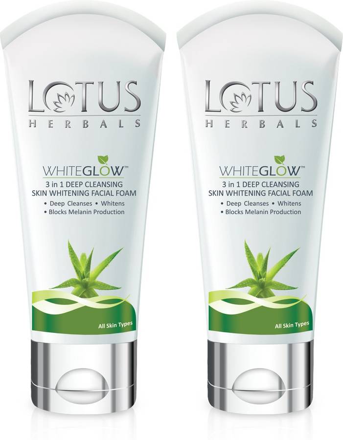 Lotus Herbals WHITEGLOW 3 in 1 Deep Cleansing Skin Whitening Facial Foam 100 gm (Pack of 2)