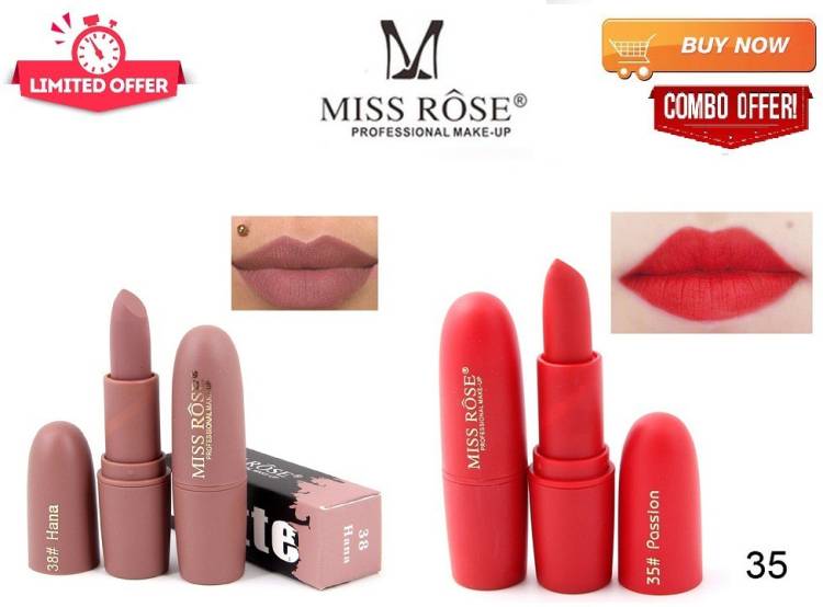 MISS ROSE Design Matte Lipstic (35 and 38)-Pack of 2 Price in India