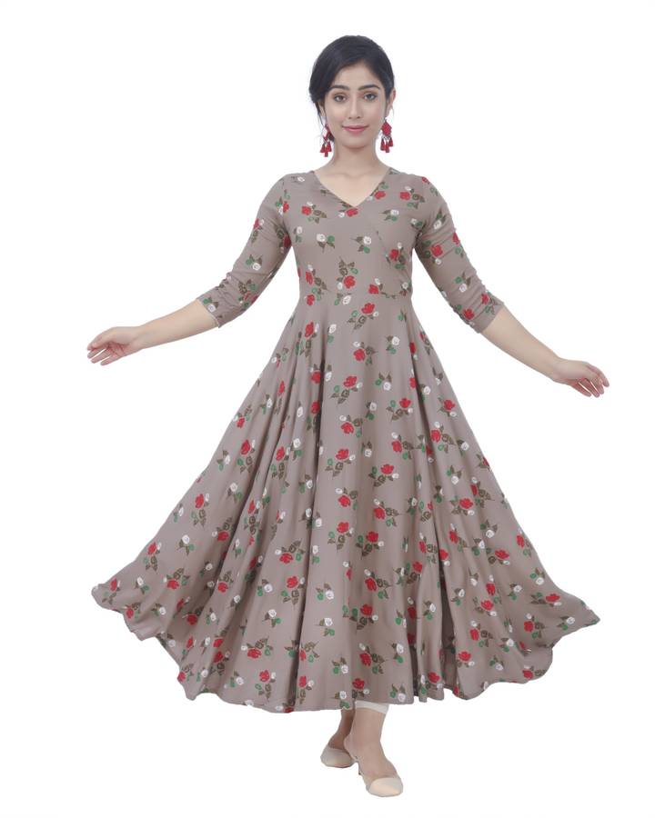 Women Floral Print Rayon Anarkali Kurta