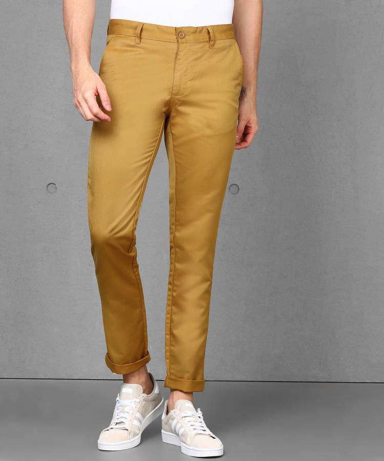 Slim Fit Men Polyester Gold Polyester Trousers