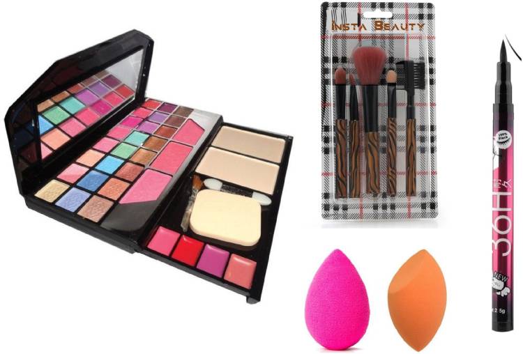 Insta Beauty Makeup Brushes + TYA Makeup Kit + Black Eye Liner + Puff Sponges Price in India