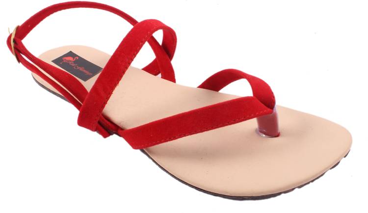 Women Red, White Flats Sandal Price in India