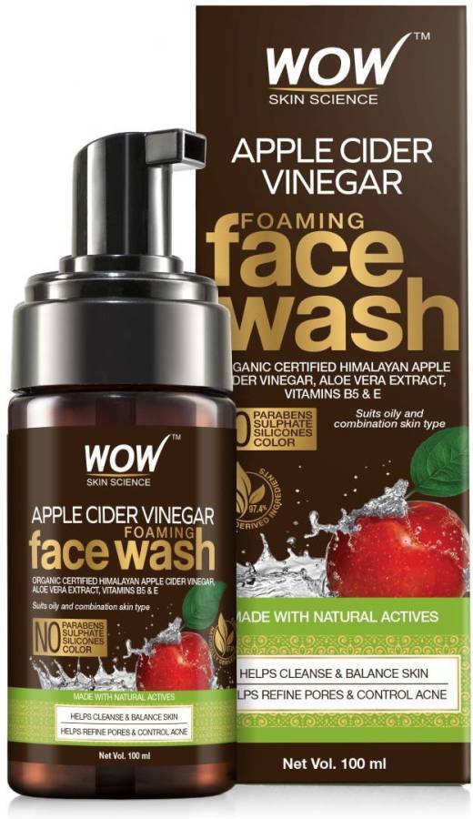 WOW SKIN SCIENCE Apple Cider Vinegar Foaming - with Organic Certified Apple Cider Vinegar - No Parabens, Sulphate & Silicones - 100mL Face Wash Price in India